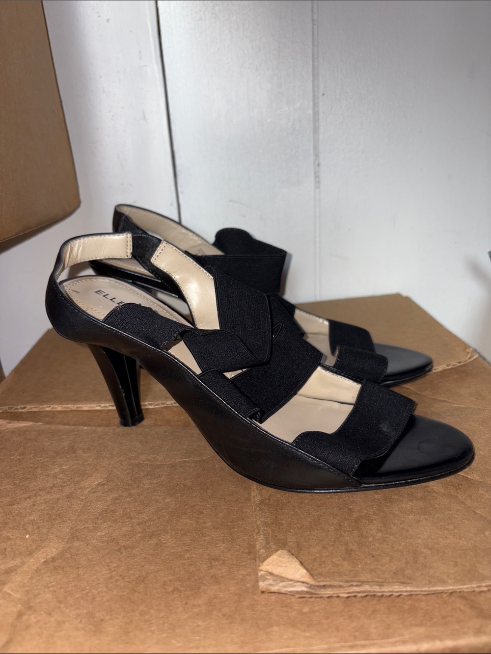 Ellen Tracy Black Open-Toe Strappy Slingback Heels size 8M